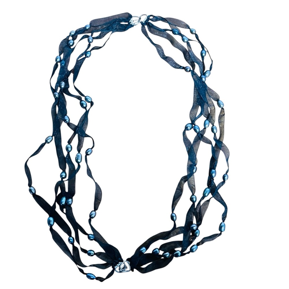 Baroque Natural Freshwater Pearl Black Necklace with Silk Organza